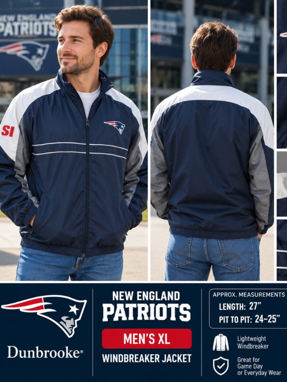 New England Patriots Dunbrooke Windbreaker Jacket Men’s XL – $39